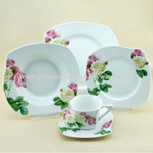 20-piece Ceramic Dinnerware Set, Rose Design, Round Shape, Food and Dishwasher Safe, Lead-free
